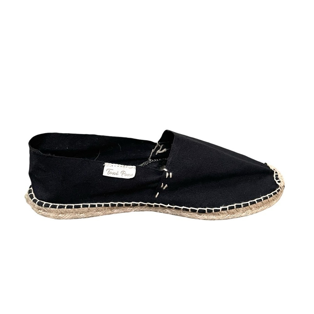 TONI PONS Black Canvas Flat Slip-On Espadrilles Sandals Shoes Black Tan 41